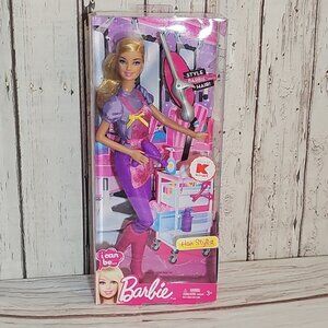 Barbie I can be Hair Stylist Doll w/ hairdryer curling iron brush Kmart 2013 New